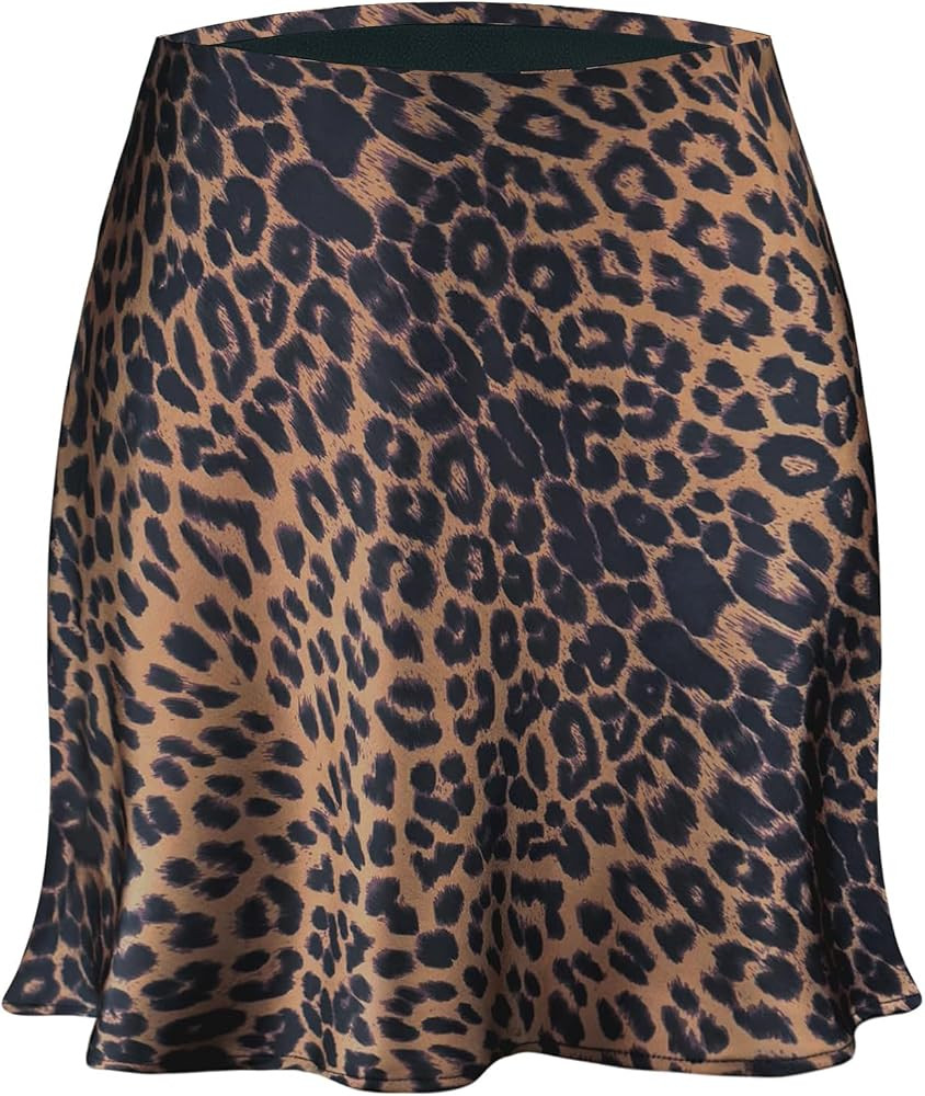 Women's Satin Mini Skirt Leopard Print High Waist Silk Short Skirts | Amazon (US)