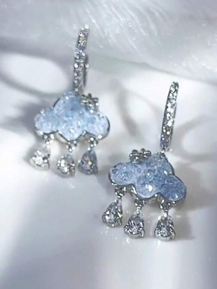 1 paar Elegant & Luxueus Fris Blauw Waterdrop vorm Strass Ingelegd Wolk Kwast Oorbellen Voor vrou... | SHEIN