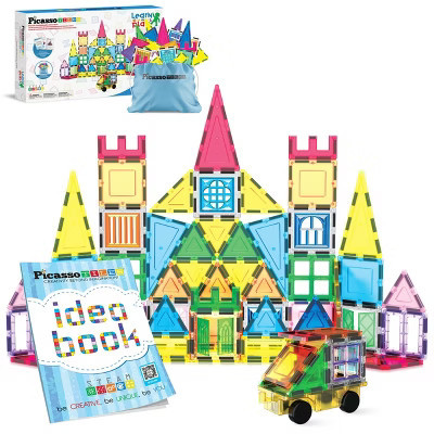 PICASSO-TILES Magnetic Tiles for Kids - 102PCS STEM Construction Building Blocks Set with Tote Bag & Booklet Guide, Educational Creative Learning Toy | Target