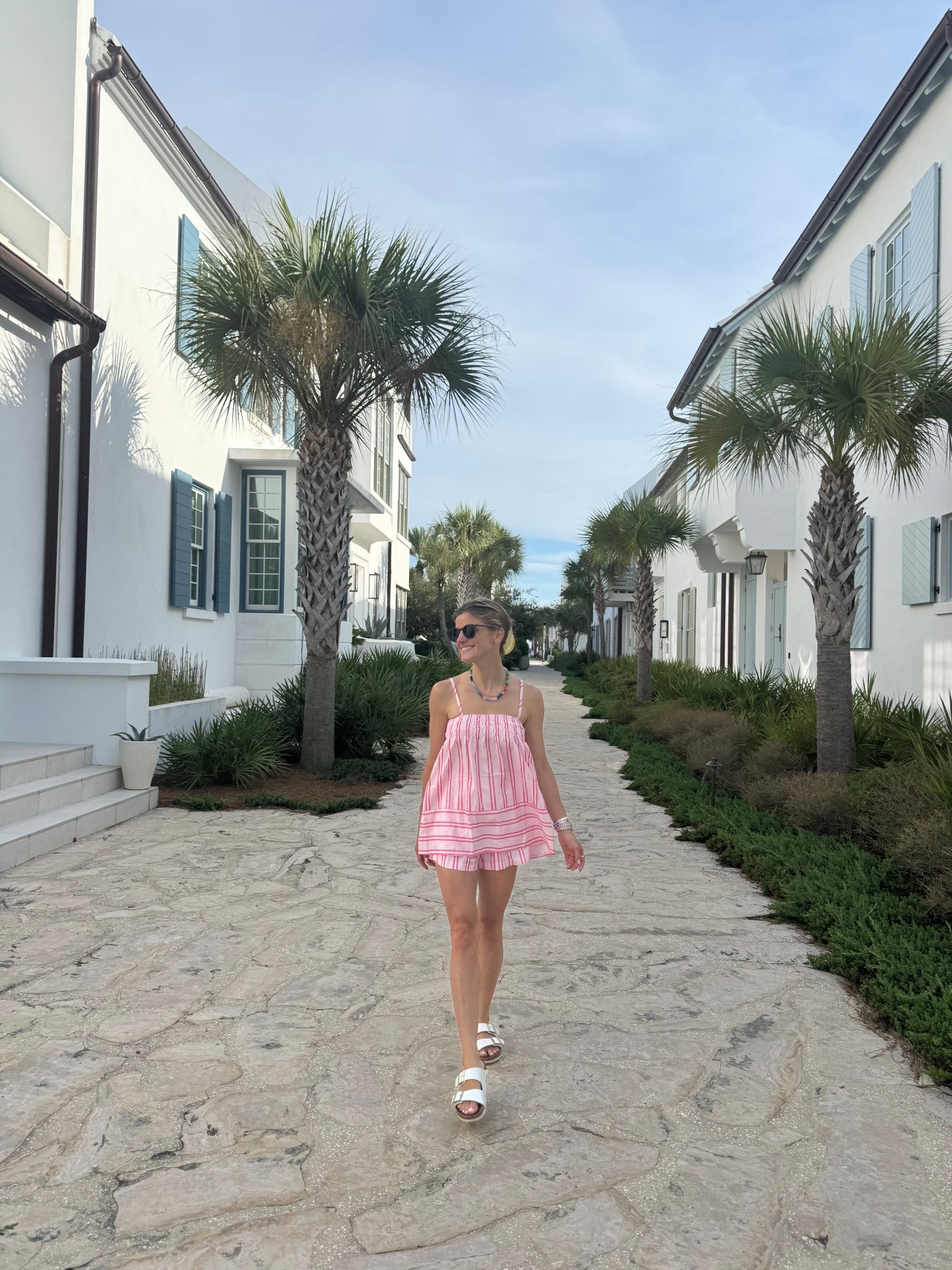 Amazon pink striped set (wearing size S)
Amazon sunnies
Shoes - Birkenstocks
Lemon Clip - Adina Eden
Rainbow Necklace - Gresham