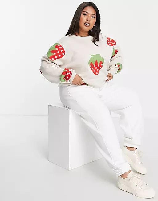 Daisy Street Plus relaxed jumper in strawberry knit | ASOS | ASOS (Global)