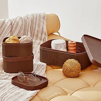 LA JOLIE MUSE Fluted Cardboard Storage Baskets with Leather-Like Lids, Sturdy Stackable Paper Box... | Amazon (US)