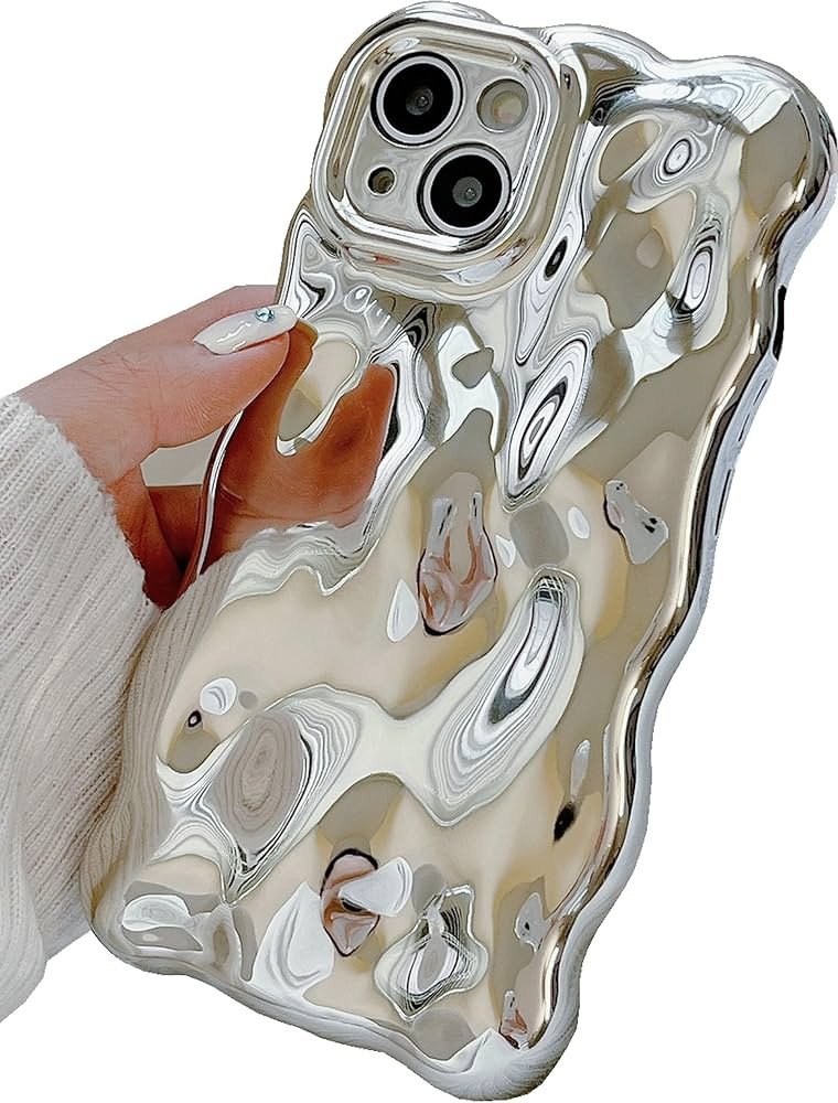 JANDM Compatible with iPhone 15 Plus Case,3D Wave Bubble Silver Chrome Pattern Soft Glitter Shiny... | Amazon (CA)
