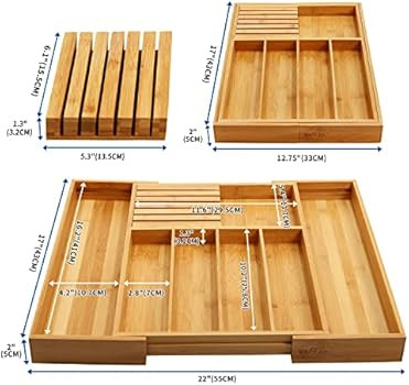 Bamboo Silverware Drawer Organizer Kitchen, Expandable Utensil Holder and Cutlery Tray with Divid... | Amazon (US)