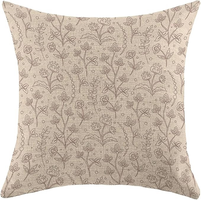 Decorative Throw Pillow Case Farmhouse Pattern Brown Beautiful Jacobean Floral Meadow Flowers Blo... | Amazon (US)