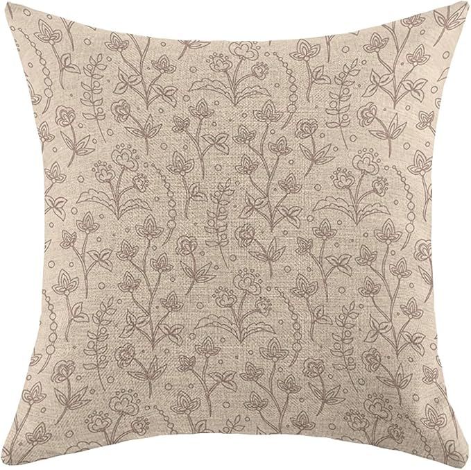 Decorative Throw Pillow Case Farmhouse Pattern Brown Beautiful Jacobean Floral Meadow Flowers Blo... | Amazon (US)