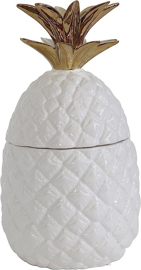 Creative Co-Op White & Gold Ceramic Pineapple Container with Lid | Amazon (US)