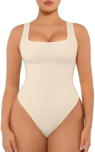 FeelinGirl Body para mujer sin costuras con cuello cuadrado, control de barriga, tanga de compres... | Amazon (US)