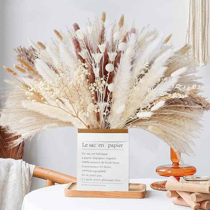 Amazon.com: 109pcs Dried Pampas Grass Bouquet,Boho Home Decor Bouquet,11Kinds of Dried Flowers,Wh... | Amazon (US)