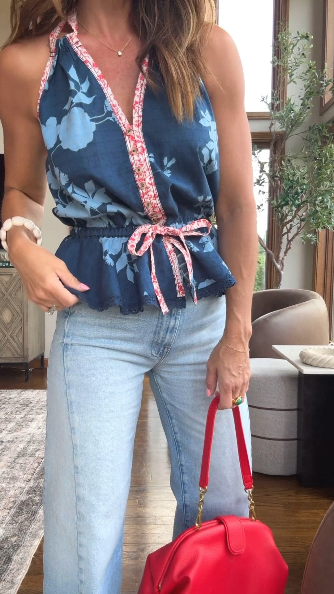 Red, white and blue style but make it chic. 
XS halter top. Love this fit. 
Necklace code: twopeasinablog for 15% off
Jeans tts, 25 regular 
USA style. July 4th. World Cup.

#LTKSeasonal #LTKOver40
