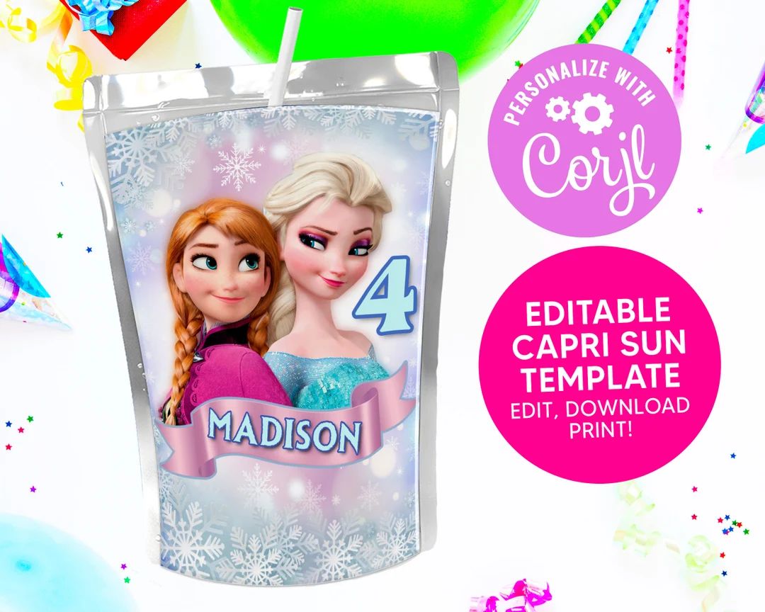 Editable Frozen Capri Sun, Frozen Elsa Anna Capri Sun Labels, Frozen Capri Sun Template, Frozen O... | Etsy (US)