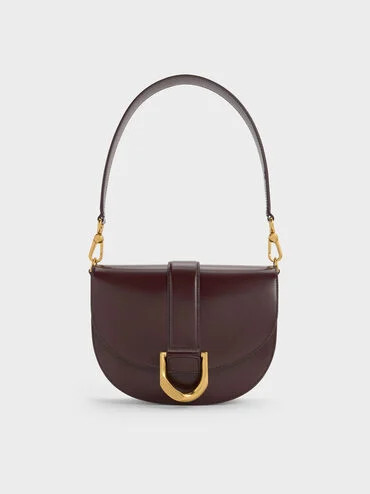 Plum Gabine Leather Saddle Bag | CHARLES & KEITH | Charles & Keith US