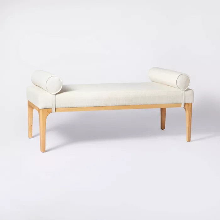 Randolph Bench with Bolster Pillows Linen - Threshold™ designed with Studio McGee | Target