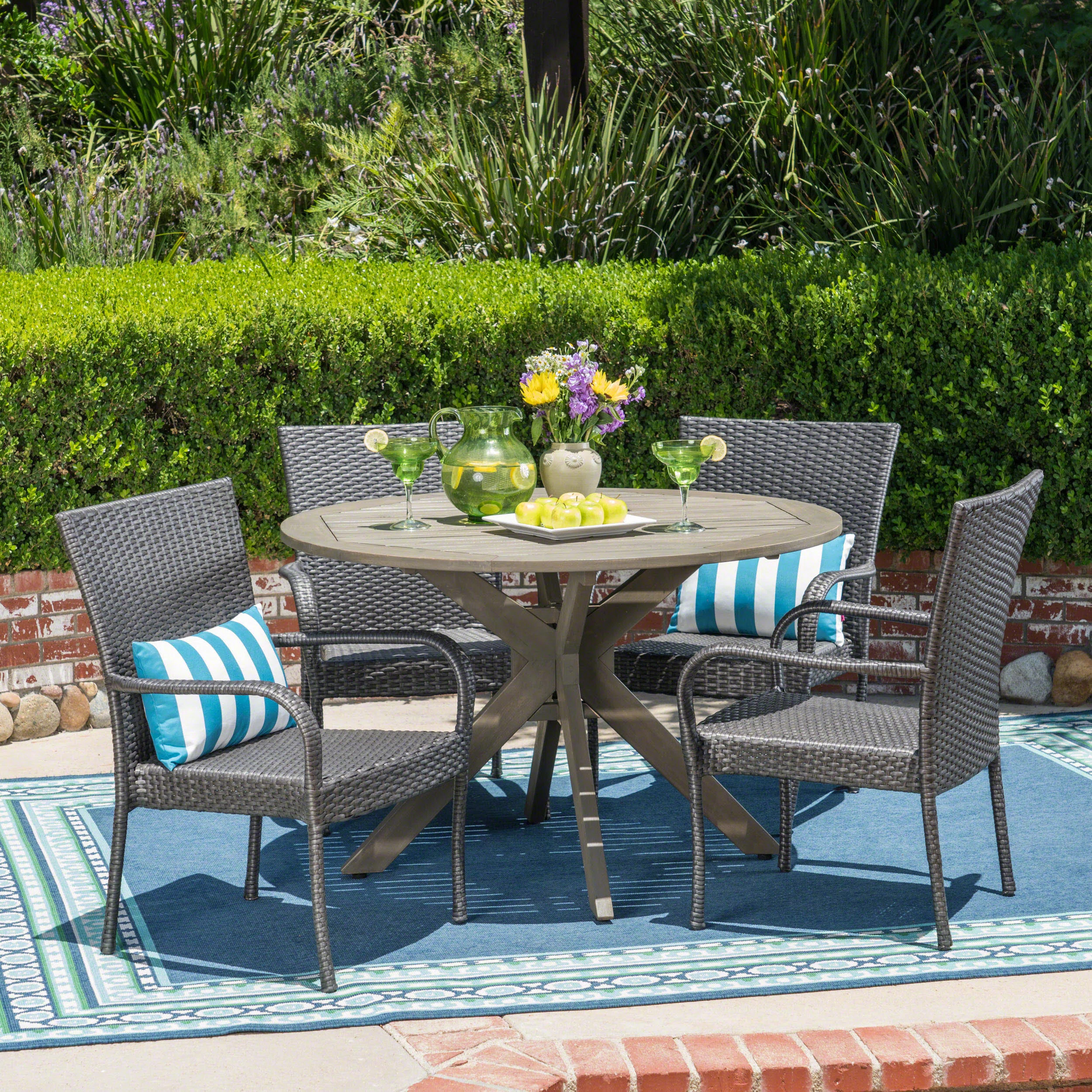 Thresher 4 - Person Acacia Wicker Patio Dining Set with Round Table | Wayfair North America
