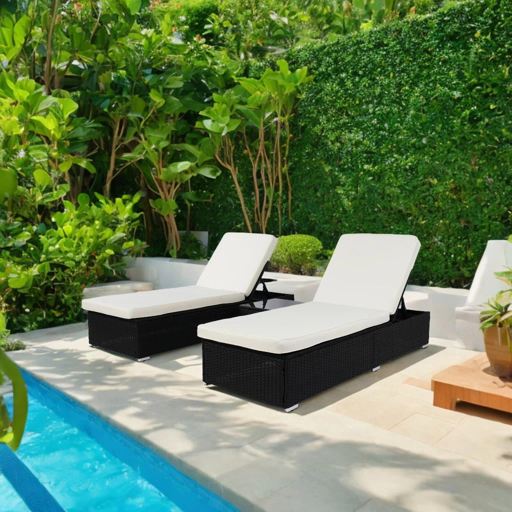Caleal Reclining Weather Resistant Metal Outdoor Chaise Lounge Set with Table and Cushions | Wayfair North America