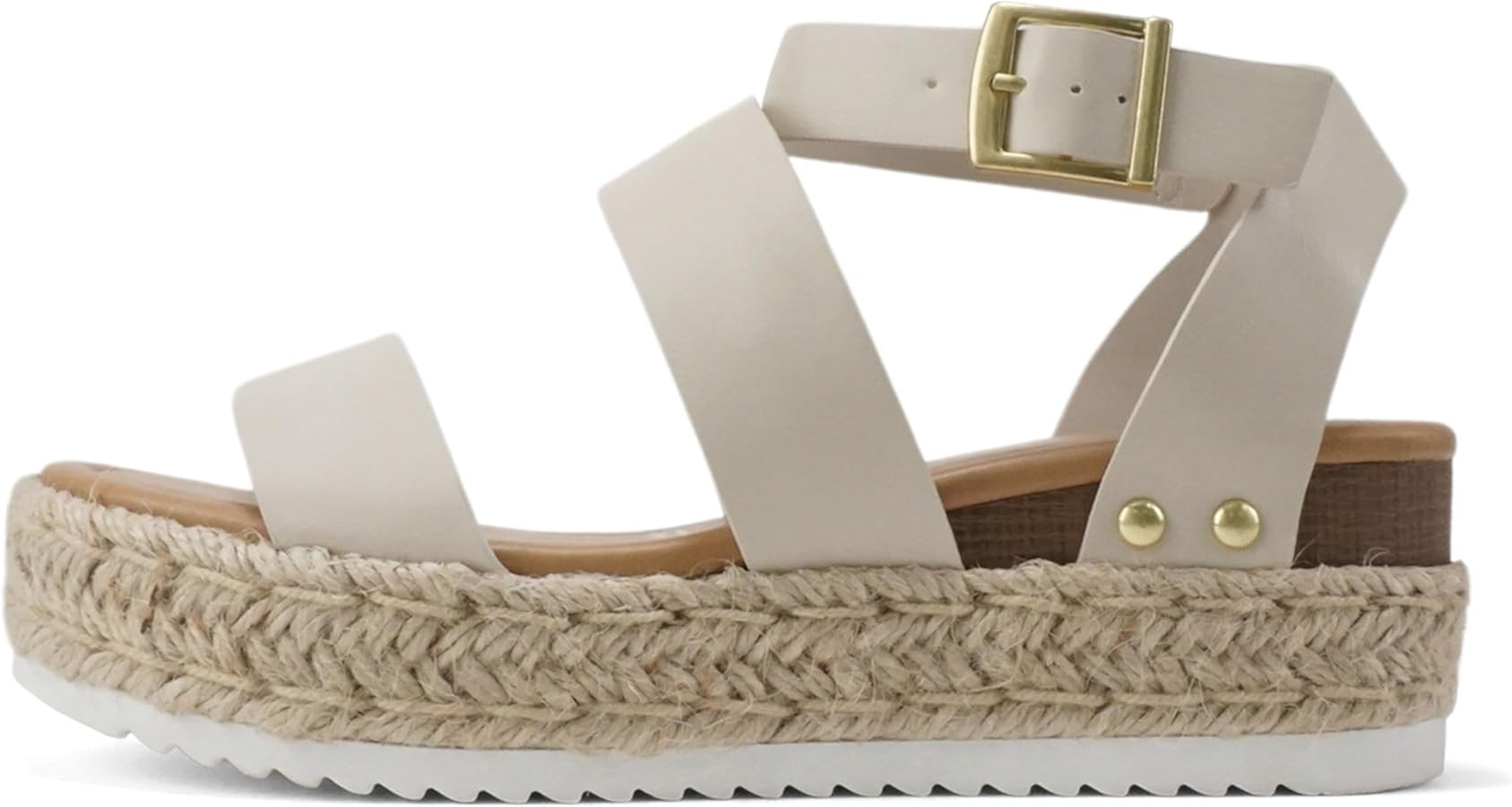 Soda Top Shoe Bryce Open Toe Buckle Ankle Strap Espadrilles Flatform Wedge Casual Sanda | Amazon (US)