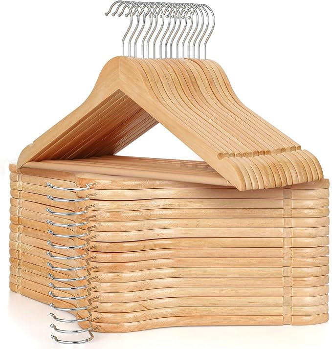 TOPIA HANGER Wooden Hangers 30 Pack, Natural Wood Clothes Hangers, Durable Coat Hanger with 360-D... | Amazon (US)