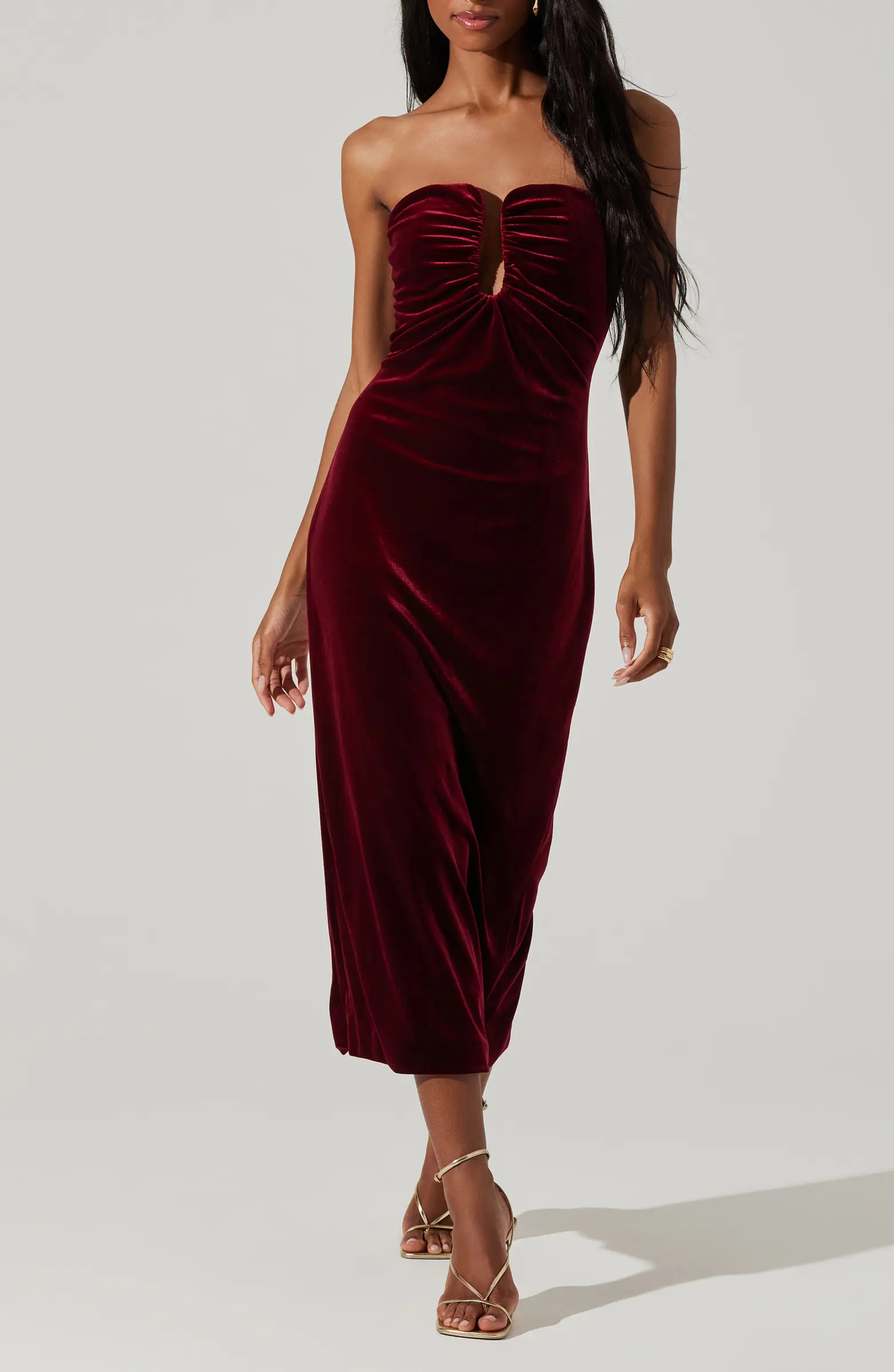 Arista Strapless Velvet Midi Dress | Nordstrom