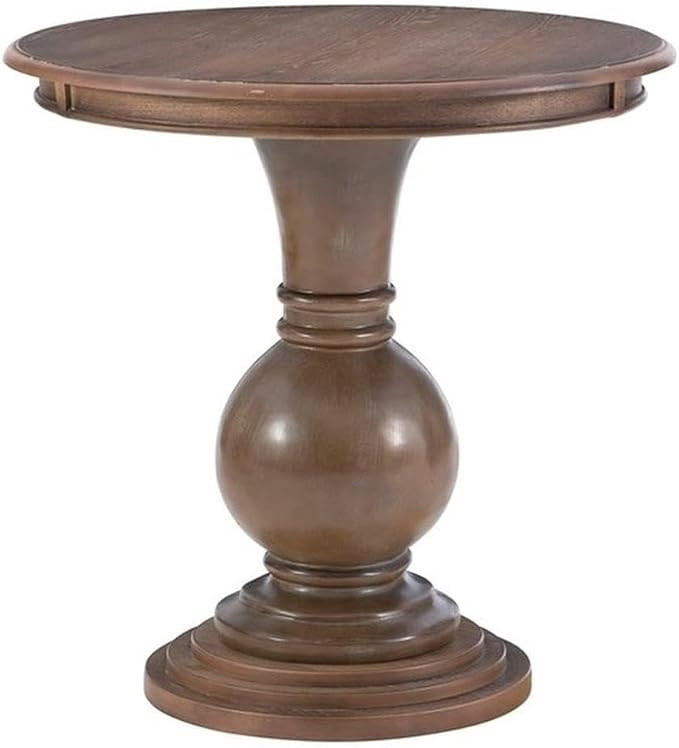 MAKLAINE Round Accent Table, 26.5" High, Engineered Wood, Rustic Natural Finish, Turned Pedestal,... | Amazon (US)
