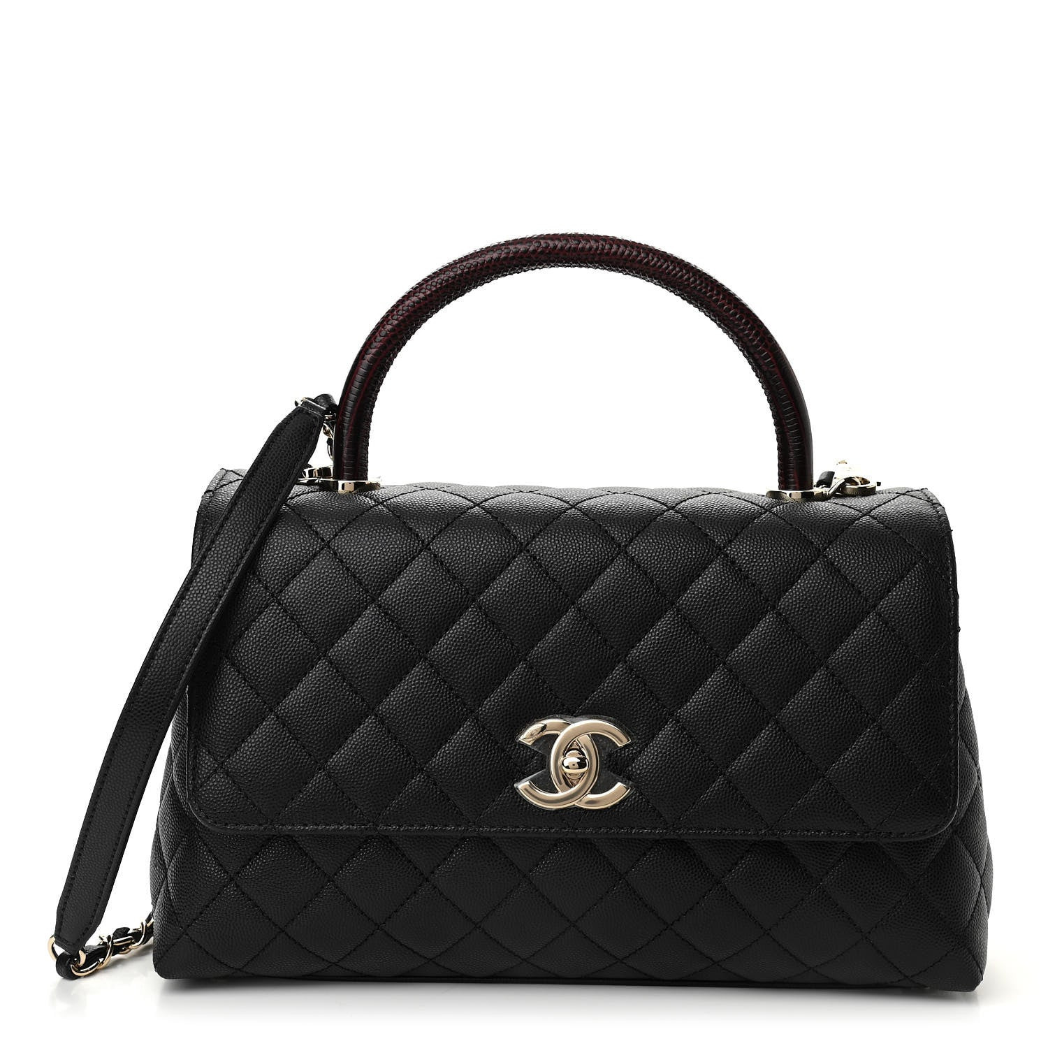 CHANEL Caviar Lizard Quilted Small Coco Handle Flap Black | FASHIONPHILE | Fashionphile