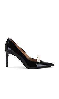 Stuart Weitzman Felicity Bow 85 Pump in Black & Cream from Revolve.com | Revolve Clothing (Global)