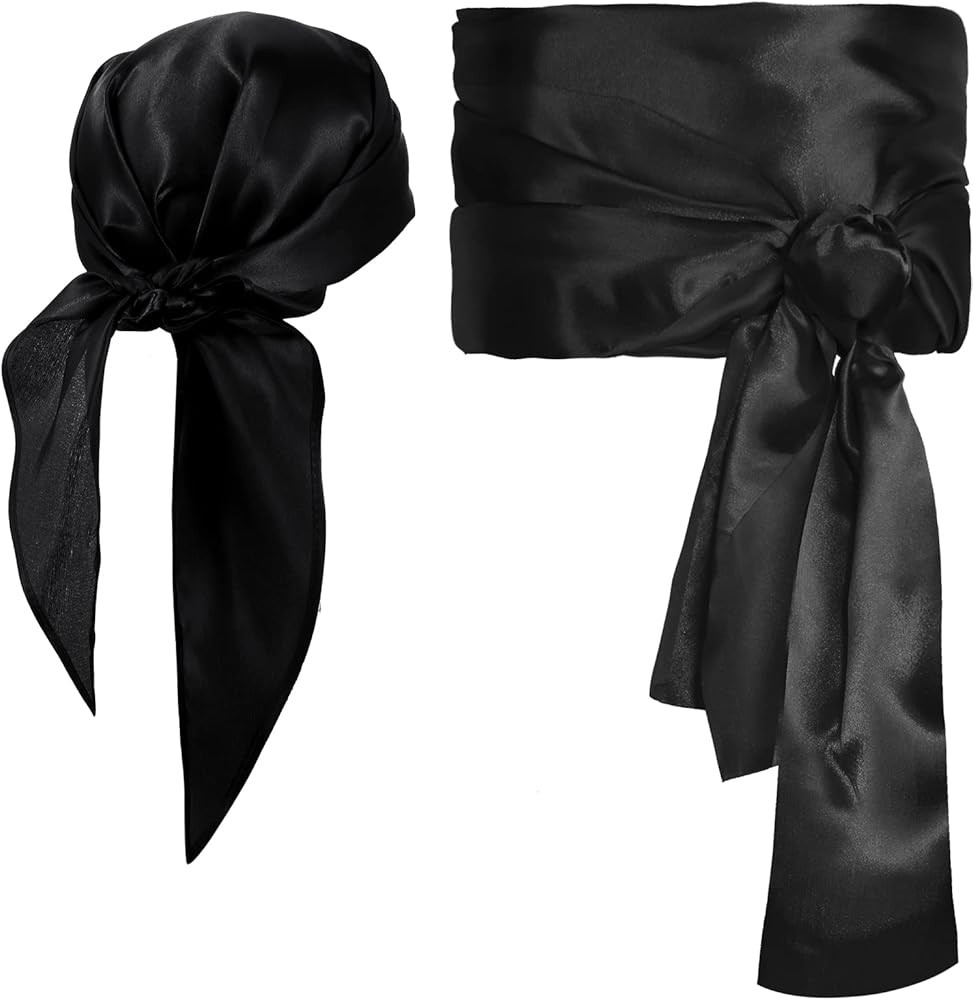 SATINIOR 2 Pieces Halloween Pirate Costume Accessories Men Women Satin Head Scarf Hat Sash Belt f... | Amazon (US)