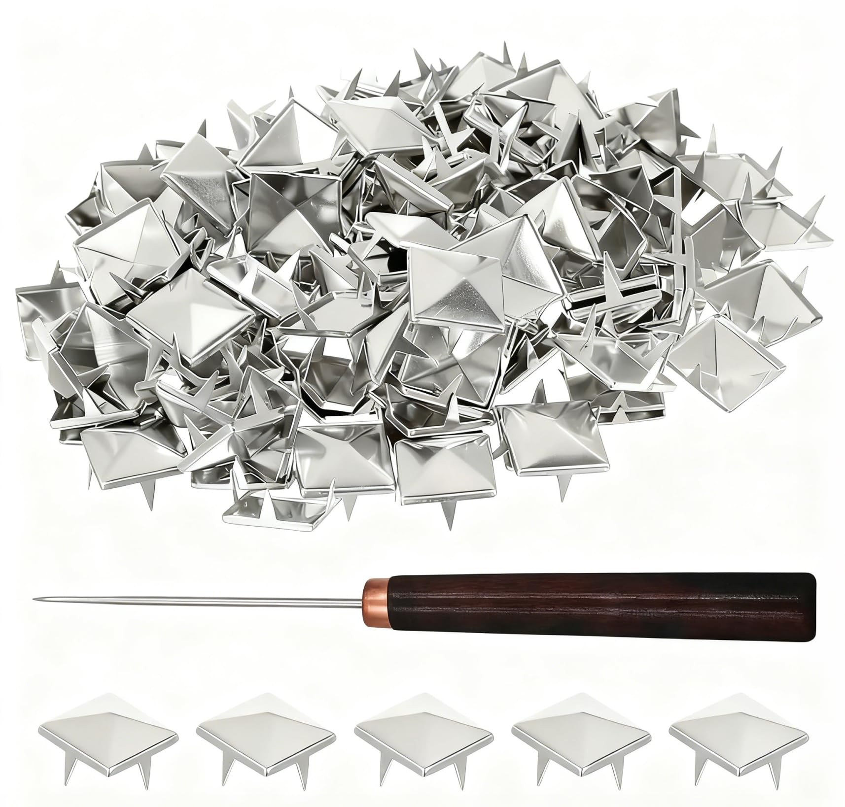 1000Pcs Studs for Clothing, 10 mm Silver Pyramid Studs for Clothing, Four-jaw Square Metal Studs ... | Amazon (US)