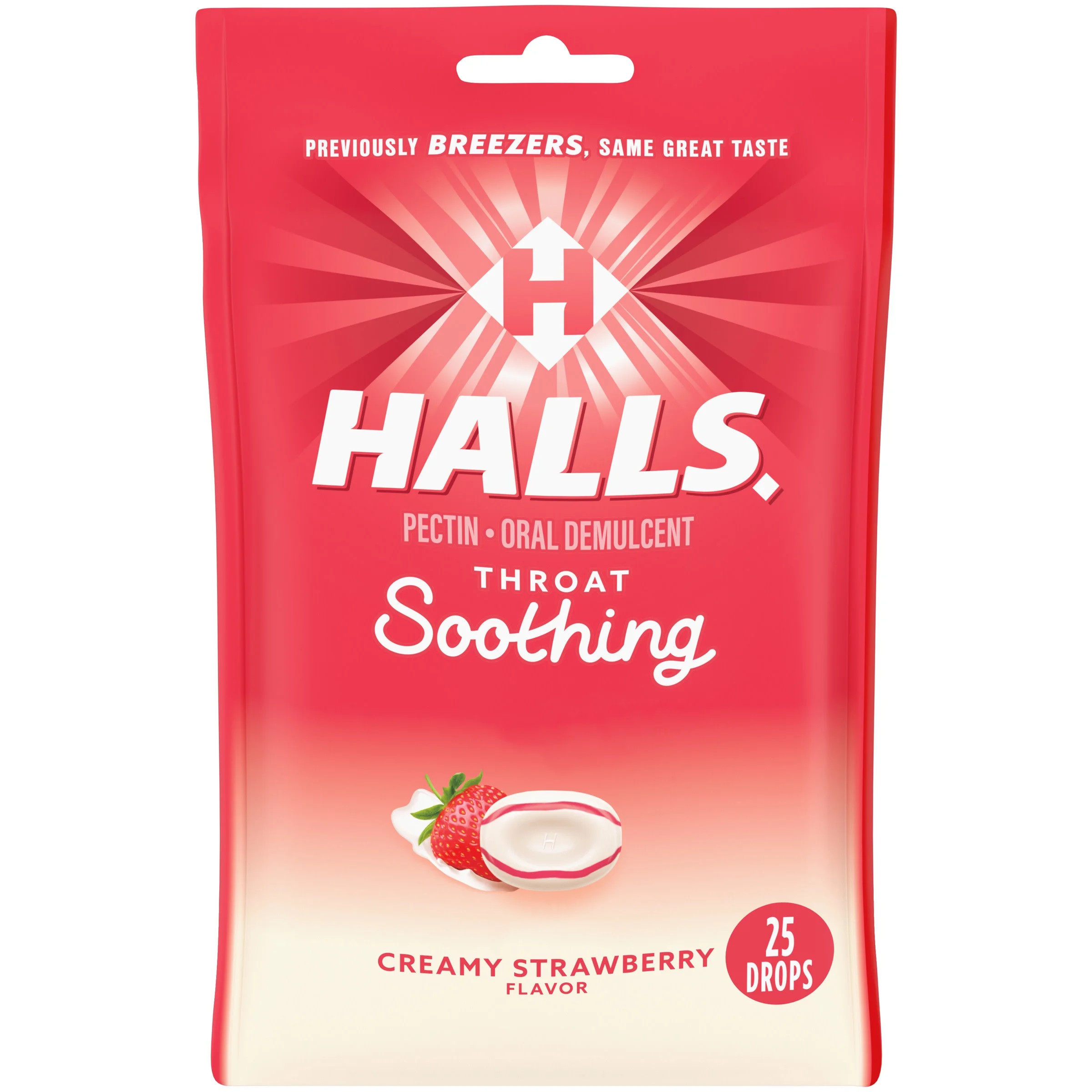 HALLS Throat Soothing (Formerly HALLS Breezers) Creamy Strawberry Throat Drops, 25 Drops | Walmart (US)