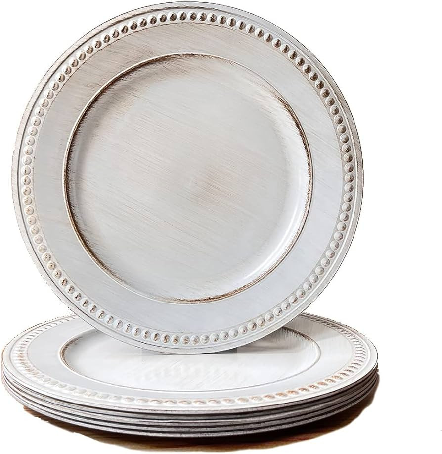Umisriro White Charger Plates,13 Inch Vintage Dinner Plate Chargers Round Server Ware.Set of 6 Pl... | Amazon (US)