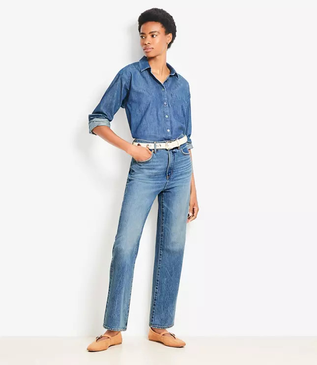 Petite High Rise Straight Jeans in Authentic Vintage Mid Wash | LOFT