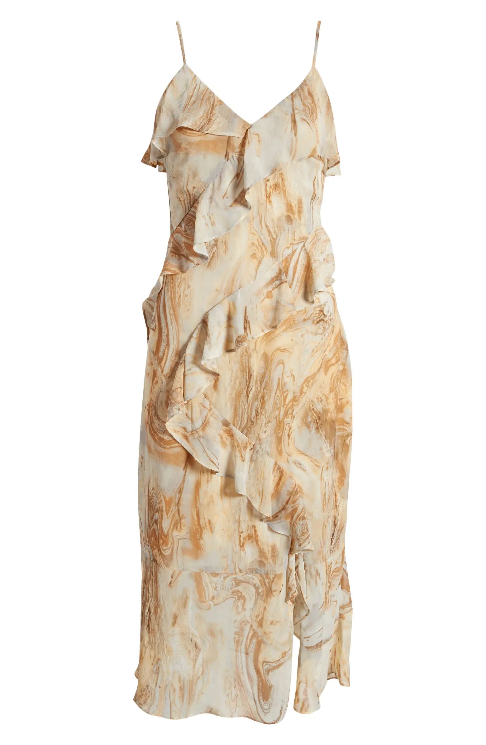 Marble Print Ruffle Midi Dress | Nordstrom
