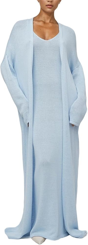 LETSVDO Women's 2 Piece Sweater Set Knit Bodycon Maxi Dress Open Front Duster Long Cardigan Sets ... | Amazon (US)