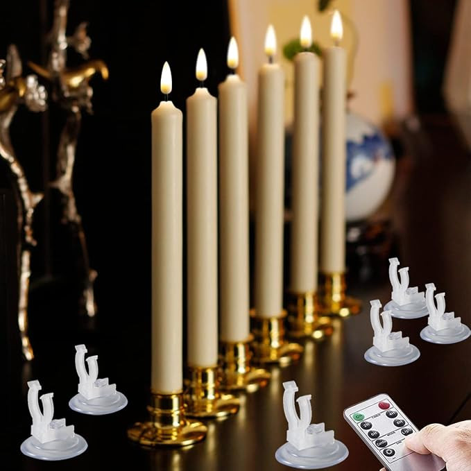 NONNO & ZGF 6 Pack Windows Candles with 6 Golden Removable Candlesticks + 6 Suction Cups, 10'' Fl... | Amazon (US)
