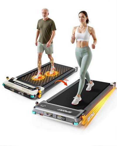 FUNRAY Walking Pad with Incline - Under Desk Treadmill with 2 Control Options, Ultra Slim Design and Double Shock Absorption, LED Display, Powerful and Quiet Treadmill for Walking/Jogging-White | Amazon (US)