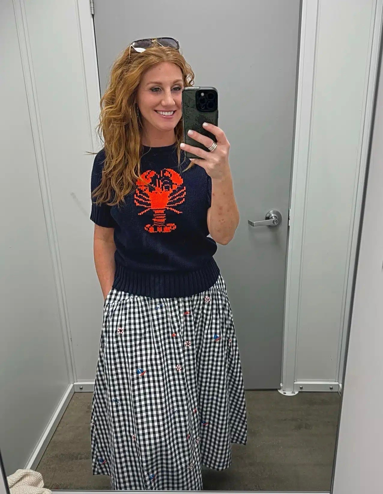 Walmart try on haul with Stephanie. Her lobster sweater is a size small and midi skirt is a size 2.

#LTKWorkwear #LTKOver40 #LTKPetite