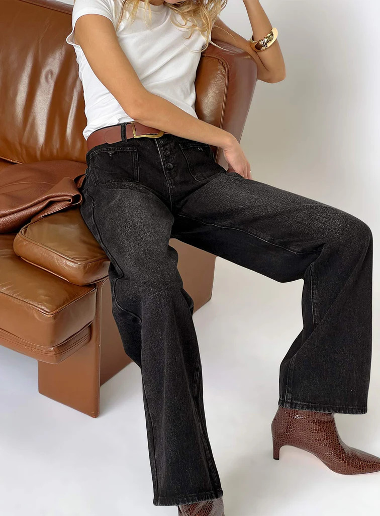 Carianne Low Rise Wide Leg Jeans Washed Black | Princess Polly US