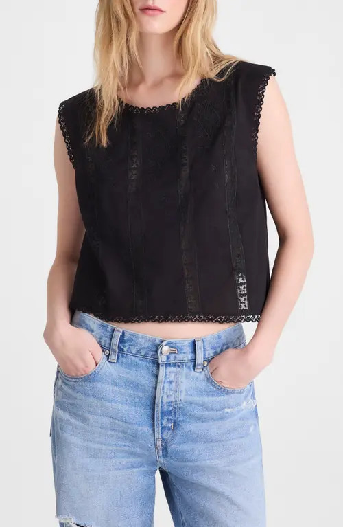 Madewell Embroidered Lace Insert Top in Jet Black at Nordstrom, Size X-Small | Nordstrom