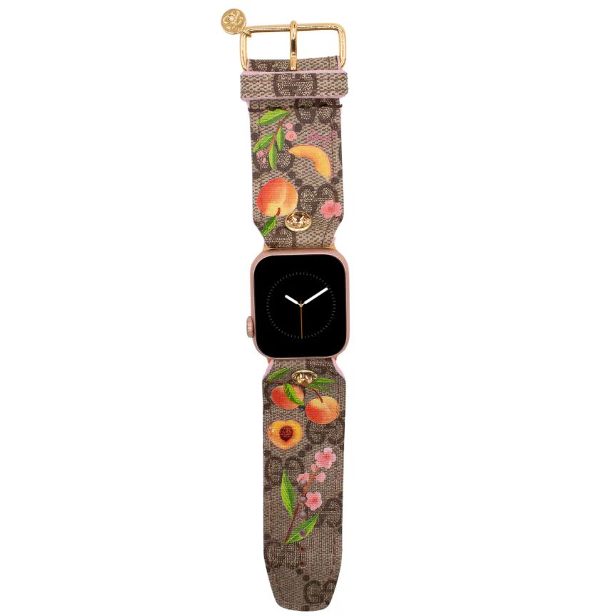 Limited Edition - Peachy Keen on Upcycled Brown Webbed GG Watchband | Spark*l