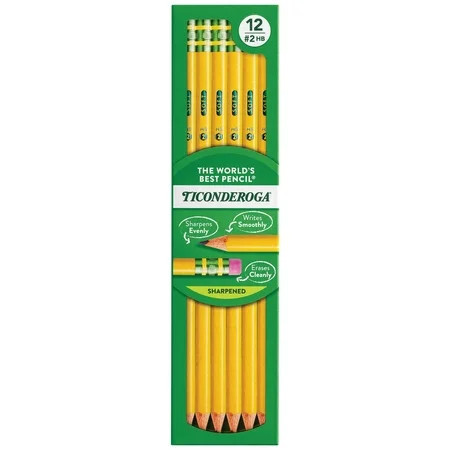 Ticonderoga Wood-Cased Pencils - Pre-Sharpened, 2 HB Soft, Yellow, 12 Count | Walmart (US)