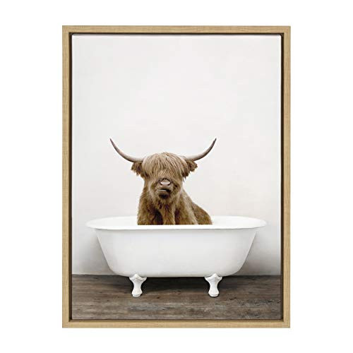 Kate and Laurel Sylvie Highland Cow in Tub Color Framed Canvas Wall Art by Amy Peterson Art Studi... | Amazon (US)