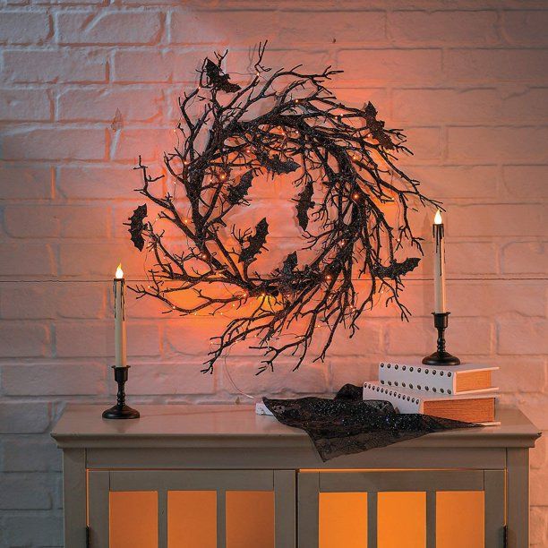 Black Bat Light Halloween Wreath (17 Inch Diameter) Halloween Decorations | Walmart (US)