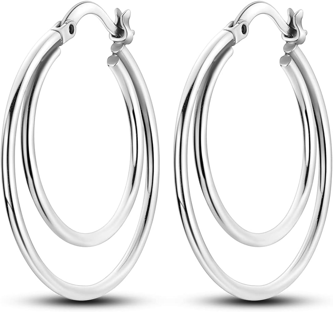 NARMO 925 Sterling Silver Hoop Earrings for Women Hypoallergenic Lightweight Simple Huggie Hoop E... | Amazon (US)
