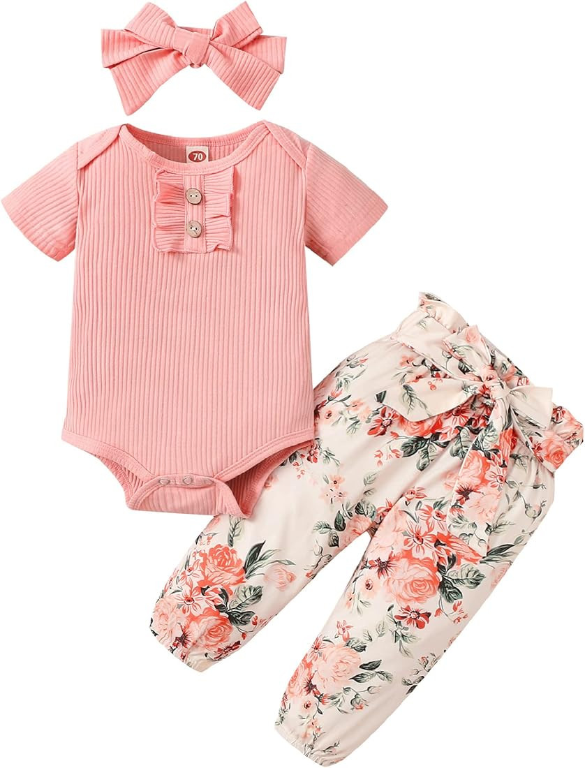 Newborn Infant Baby Girl Clothes Romper Floral Pant Outfits Set Cotton Baby Girls' Clothing | Amazon (US)