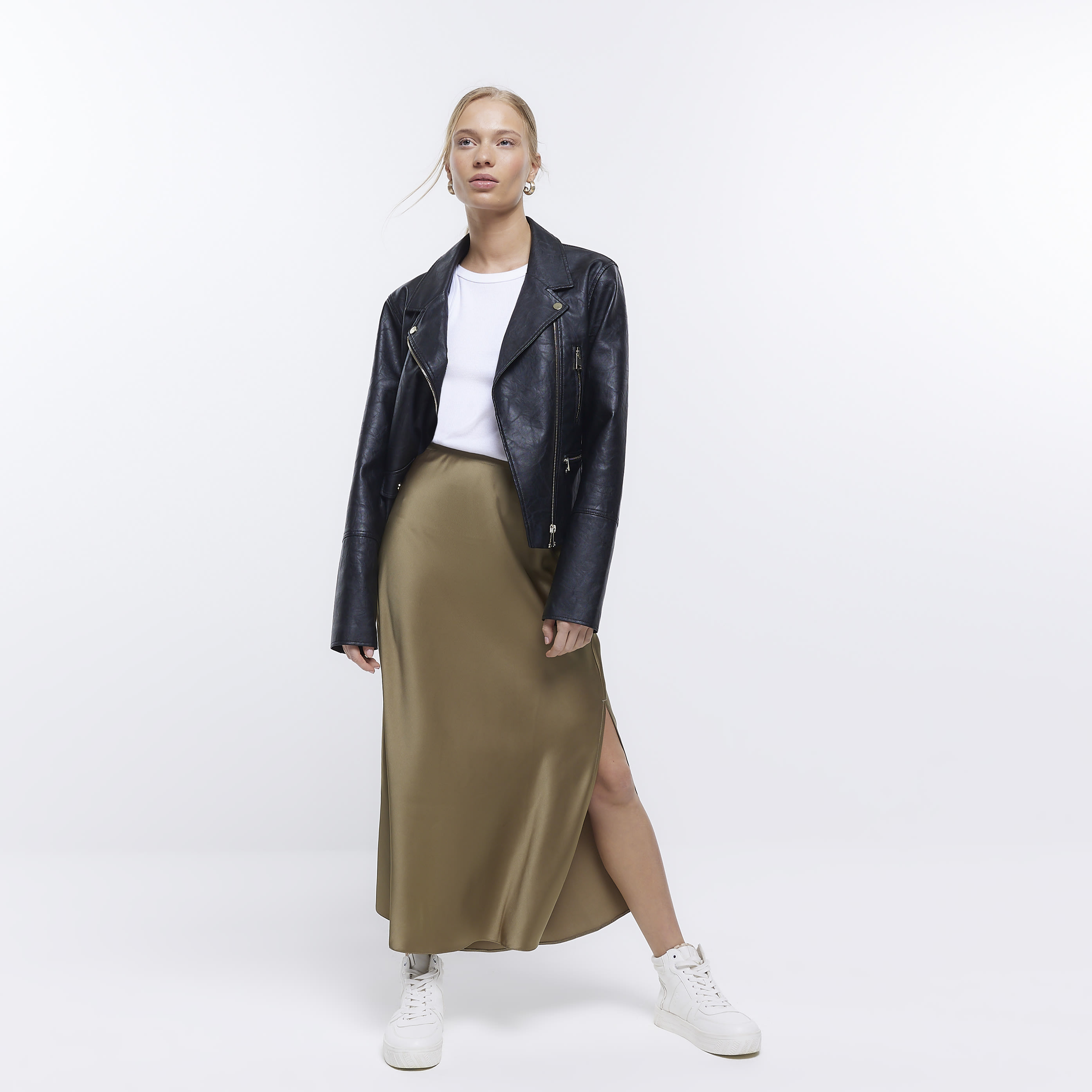 River Island Womens Petite Khaki Satin Maxi Skirt | River Island (UK & IE)