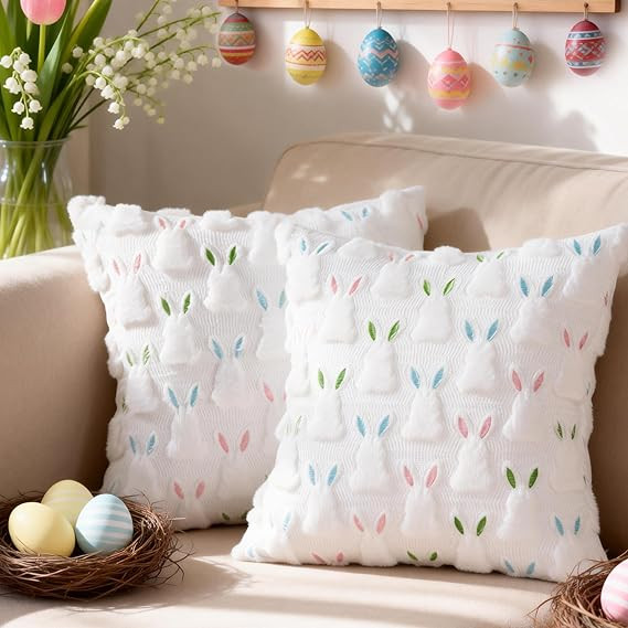 Easter Pillow Covers 18" x 18" Set of 2, Easter Decorations Cute Soft Plush Bunny Throw Pillow, S... | Amazon (US)