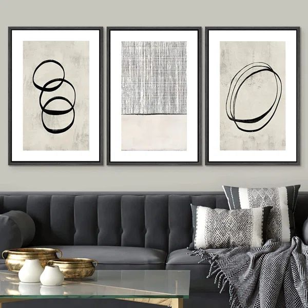 " Neutral Geometric Ring Grid Landscape Abstract Wall Art " 3 - Pieces | Wayfair North America