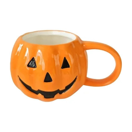 Nnndbs Halloween Pumpkin Coffee Mug, 12oz Ceramic Pumpkin Cup with Bat Design, Cute Orange Fall Mug for Hot Cocoa Tea Halloween Party Gift | Walmart (US)