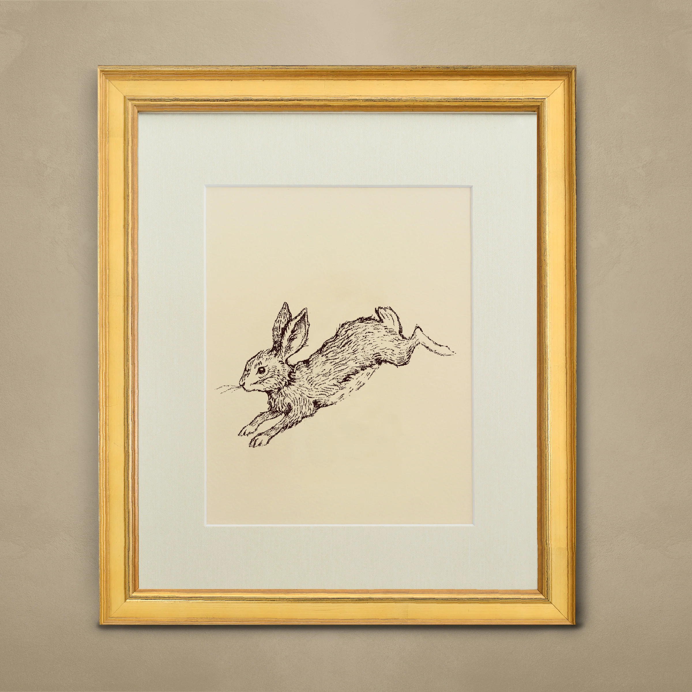 The 'Hare' Framed Art - Antique Brass Frame | Oilo Studio