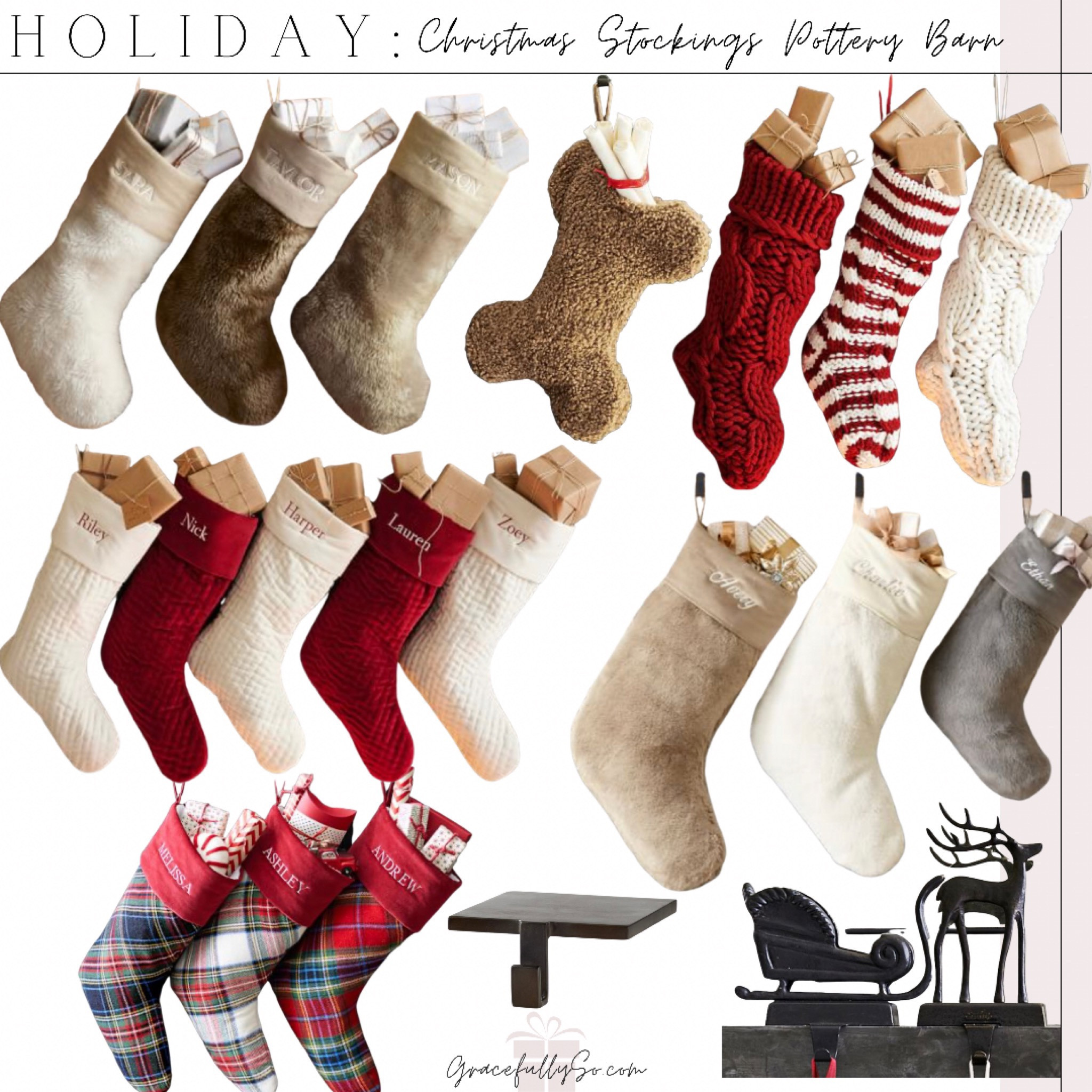 Pottery Barn Christmas Stockings 
Stocking holder 
Velvet, stocking, holiday, holiday decor, Christmas decorations, deck the halls, reindeer, Santa, sled, plaid, quilted, home decor 

#LTKHoliday #LTKhome