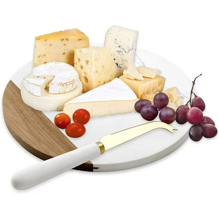 VUDECO White Marble and Acacia Wooden Cheese Board & Knife Set for Christmas Marble Tray for Meats B | Walmart (US)